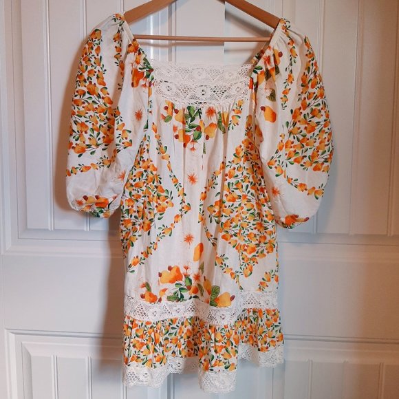 Nicole Miller Dresses & Skirts - Artelier Nicole Miller Linen Blend Orange Floral Fruit Mini Dress/Tunic Top XS